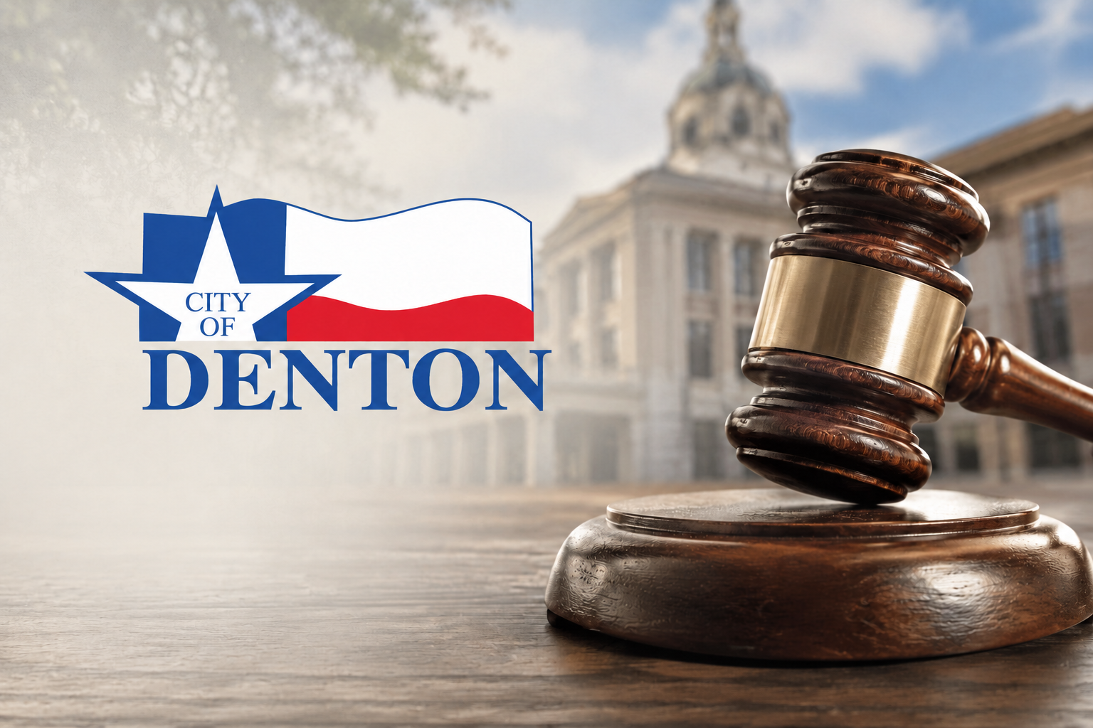 City of Denton courthouse and gavel